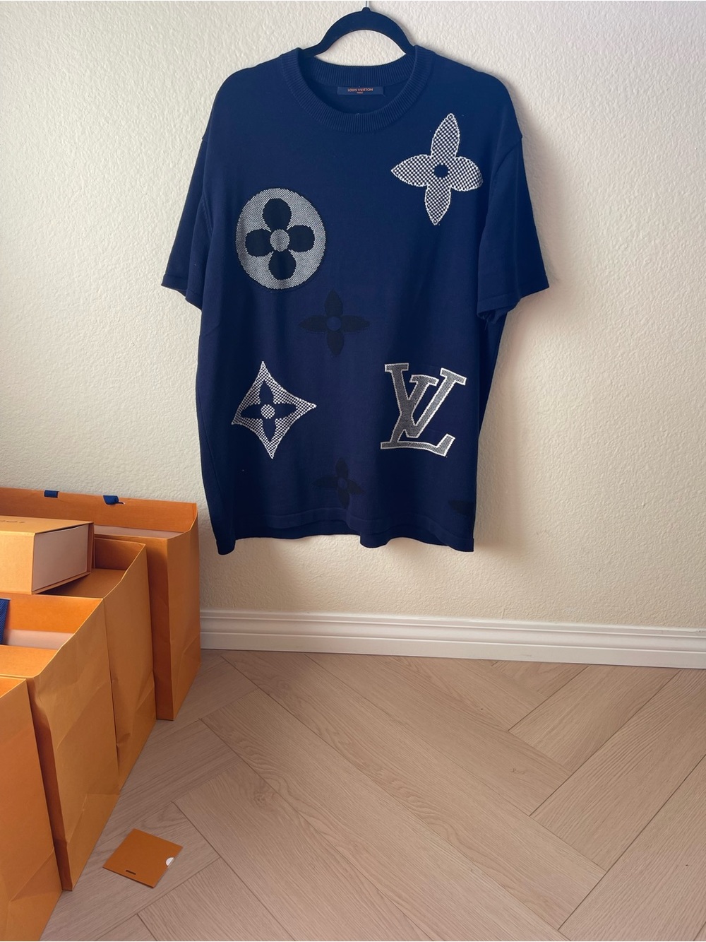 Louis Vuitton Navy and Silver Monogram Graphic Kids T-Shirt